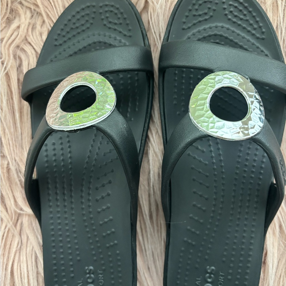 CROCS Women's Black Sandals with Silver Accent
